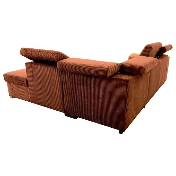 Canapé d'angle convertible réversible - 5 places - DAYTONA - Tissu Velours Terracotta - Coffre de rangement - L260 x H94 x P21 Canapé d'angle convertible réversible - 5 places - DAYTONA - Tissu Velours Terracotta - Coffre de rangement - L260 x H94 x P21