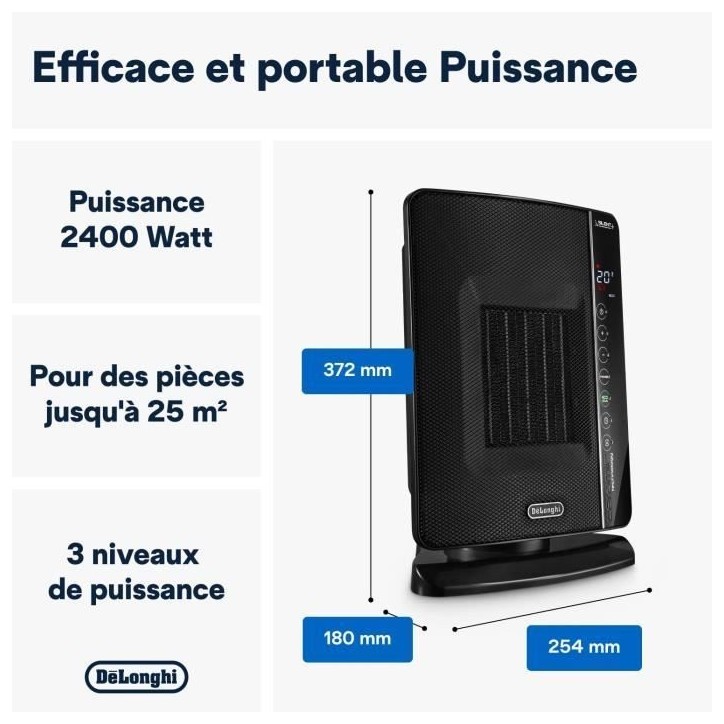 DELONGHI Soufflant céramique - DCH7993ER.BC -2400W - Noir et chrome DELONGHI Soufflant céramique - DCH7993ER.BC -2400W - Noir et chrome