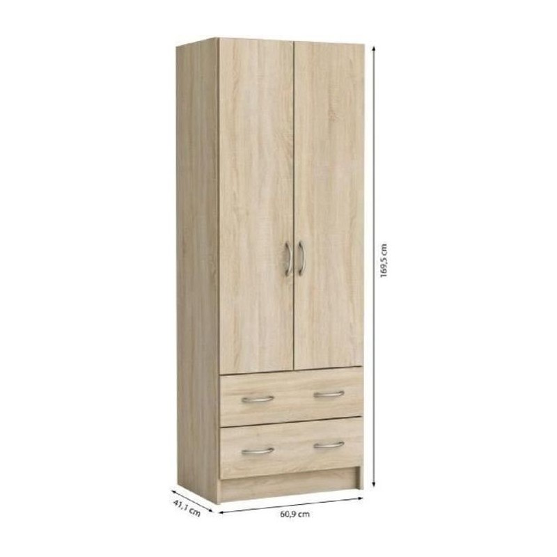 DEMEYERE Armoire - Décor chene brossé - 2 portes et 2 tiroirs - Clas