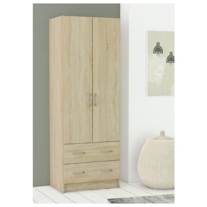 DEMEYERE Armoire - Décor chene brossé - 2 portes et 2 tiroirs - Classique - Chambre - L 61 cm - DUAL DEMEYERE Armoire - Décor chene brossé - 2 portes et 2 tiroirs - Classique - Chambre - L 61 cm - DUAL