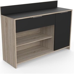Buffet de cuisine - Décor chene brut et noir - Contemporain - 1 porte