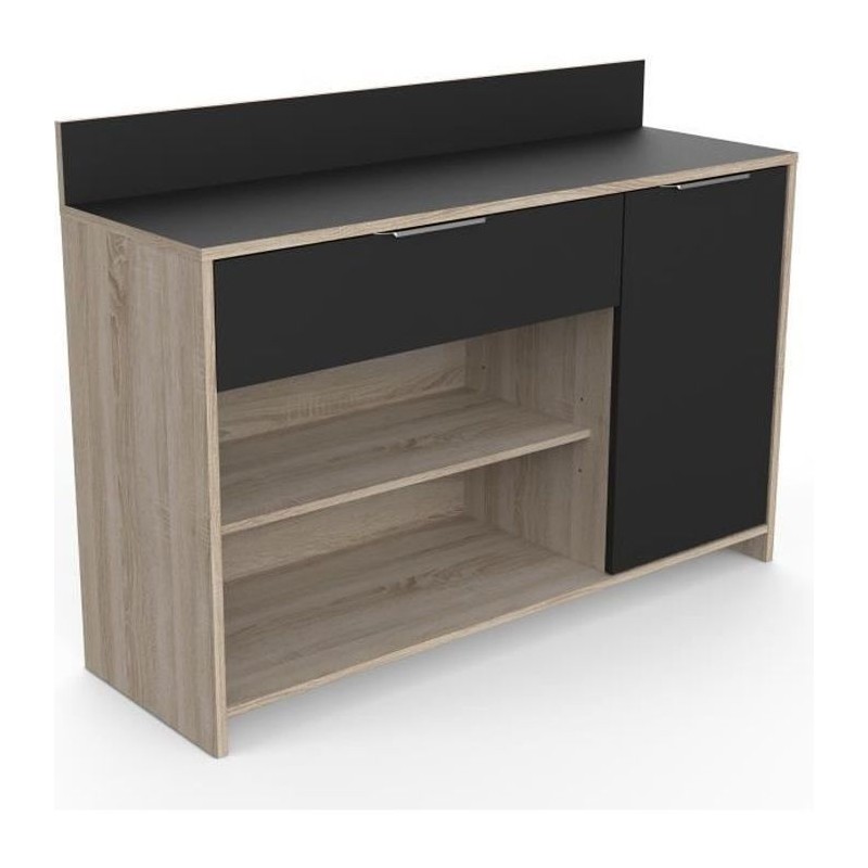 Buffet de cuisine - Décor chene brut et noir - Contemporain - 1 porte