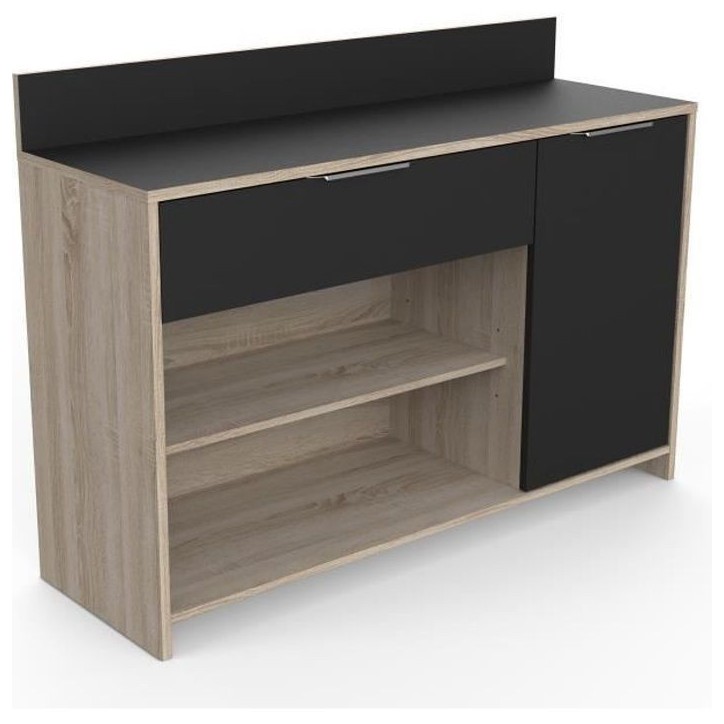 Buffet de cuisine - Décor chene brut et noir - Contemporain - 1 porte - MIKE - L 123 cm Buffet de cuisine - Décor chene brut et noir - Contemporain - 1 porte - MIKE - L 123 cm