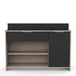 Buffet de cuisine - Décor chene brut et noir - Contemporain - 1 porte