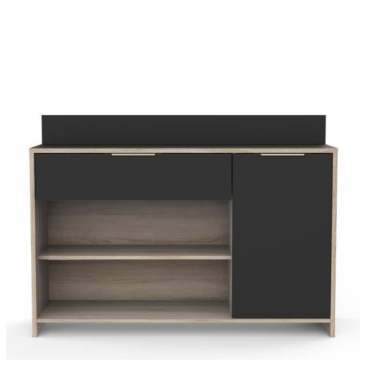 Buffet de cuisine - Décor chene brut et noir - Contemporain - 1 porte - MIKE - L 123 cm Buffet de cuisine - Décor chene brut et noir - Contemporain - 1 porte - MIKE - L 123 cm