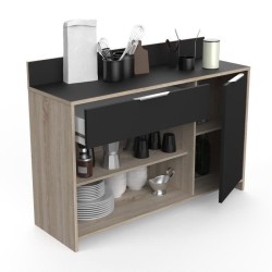 Buffet de cuisine - Décor chene brut et noir - Contemporain - 1 porte