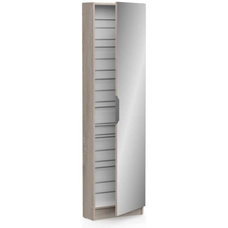 Armoire a chaussures - 12 Paires - Décor Chene - 1 porte avec miroir