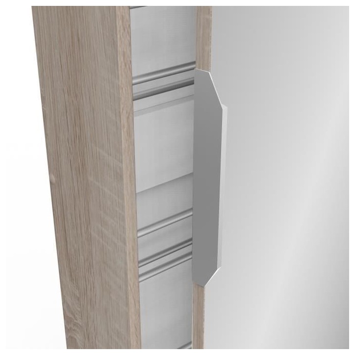 Armoire a chaussures - 12 Paires - Décor Chene - 1 porte avec miroir - L50 x P20x H180 cm - ZAPATERO Armoire a chaussures - 12 Paires - Décor Chene - 1 porte avec miroir - L50 x P20x H180 cm - ZAPATERO