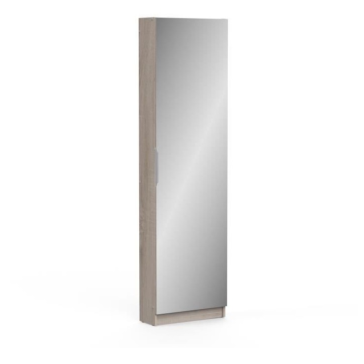 Armoire a chaussures - 12 Paires - Décor Chene - 1 porte avec miroir - L50 x P20x H180 cm - ZAPATERO Armoire a chaussures - 12 Paires - Décor Chene - 1 porte avec miroir - L50 x P20x H180 cm - ZAPATERO