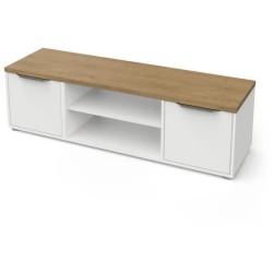 Meuble TV ACCESS - 2 Portes + 1 Niche - Décor chene Hamilton et blanc