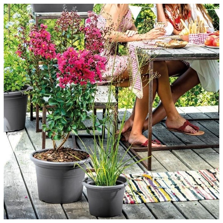DEROMA Pot de fleurs rond Day R - 50 x H34,9 cm -Gris anthracite DEROMA Pot de fleurs rond Day R - 50 x H34,9 cm -Gris anthracite