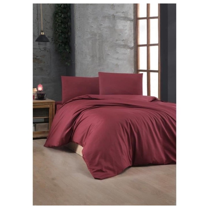Parure de lit - 1 housse de couette 220 x 240 cm + 2 taies d'oreiller 60 x 60 cm - 100% coton renforcé - Rouge
