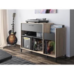 Meuble rangement vinyle - GAMI - Platine - Style urbain - Décor chene