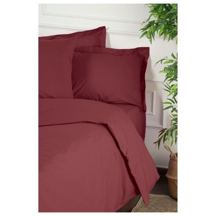 Parure de lit - 1 housse de couette 220 x 240 cm + 2 taies d'oreiller 60 x 60 cm - 100% coton renforcé - Rouge