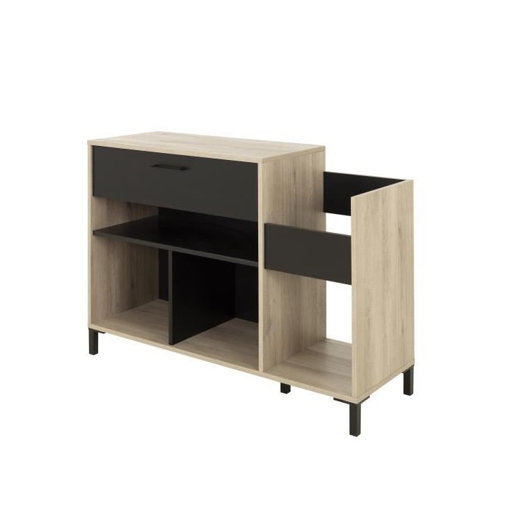 Meuble rangement vinyle - GAMI - Platine - Style urbain - Décor chene - Noir - L 115 x P 40 x H 81 cm Meuble rangement vinyle - GAMI - Platine - Style urbain - Décor chene - Noir - L 115 x P 40 x H 81 cm