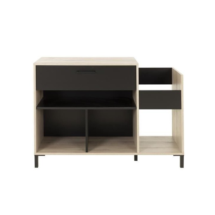 Meuble rangement vinyle - GAMI - Platine - Style urbain - Décor chene - Noir - L 115 x P 40 x H 81 cm Meuble rangement vinyle - GAMI - Platine - Style urbain - Décor chene - Noir - L 115 x P 40 x H 81 cm