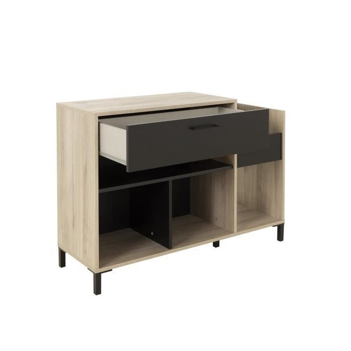 Meuble rangement vinyle - GAMI - Platine - Style urbain - Décor chene - Noir - L 115 x P 40 x H 81 cm Meuble rangement vinyle - GAMI - Platine - Style urbain - Décor chene - Noir - L 115 x P 40 x H 81 cm