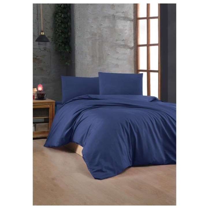Parure de lit - 1 housse de couette 220 x 240 cm + 2 taies d'oreiller 60 x 60 cm - 100% coton renforcé - Bleu