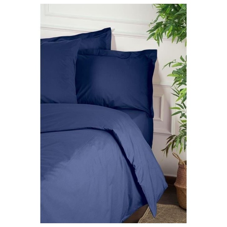 Parure de lit - 1 housse de couette 220 x 240 cm + 2 taies d'oreiller 60 x 60 cm - 100% coton renforcé - Bleu