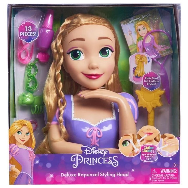 Tete a coiffer - DISNEY - Raiponce Deluxe - 12 accessoires - Faux flacon de vernis - Guide coiffure