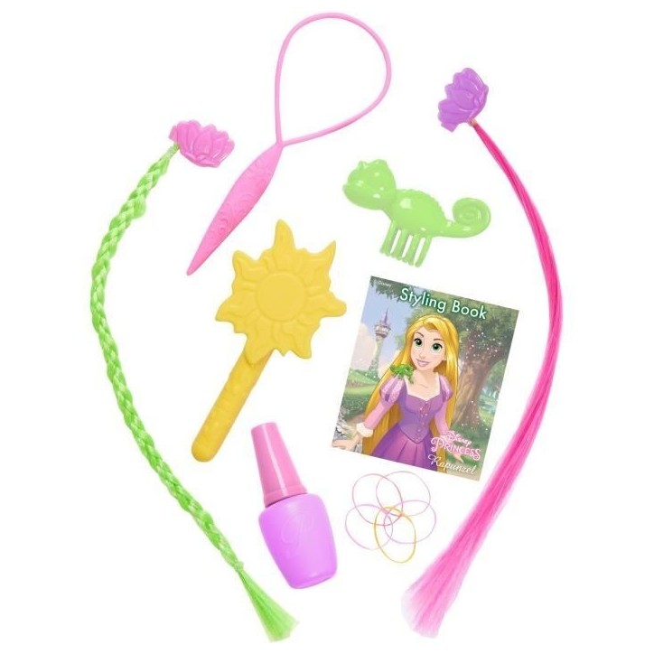 Tete a coiffer - DISNEY - Raiponce Deluxe - 12 accessoires - Faux flacon de vernis - Guide coiffure