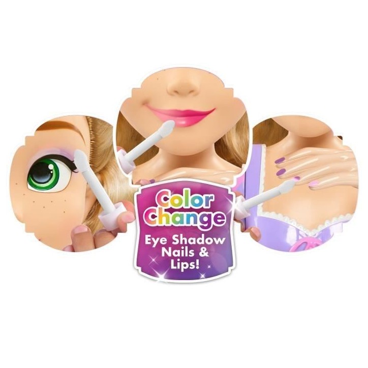 Tete a coiffer - DISNEY - Raiponce Deluxe - 12 accessoires - Faux flacon de vernis - Guide coiffure