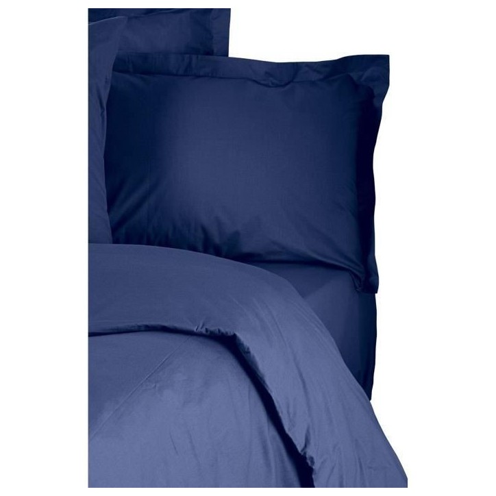 Parure de lit - 1 housse de couette 220 x 240 cm + 2 taies d'oreiller 60 x 60 cm - 100% coton renforcé - Bleu