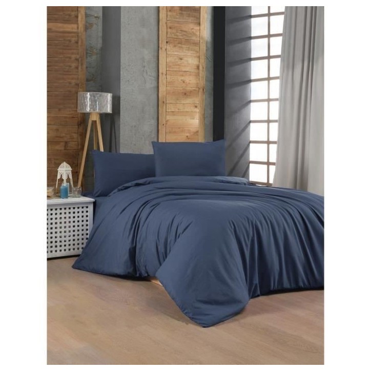Parure de lit - 1 housse de couette 220 x 240 cm + 2 taies d'oreiller 60 x 60 cm - 100% coton renforcé - Bleu