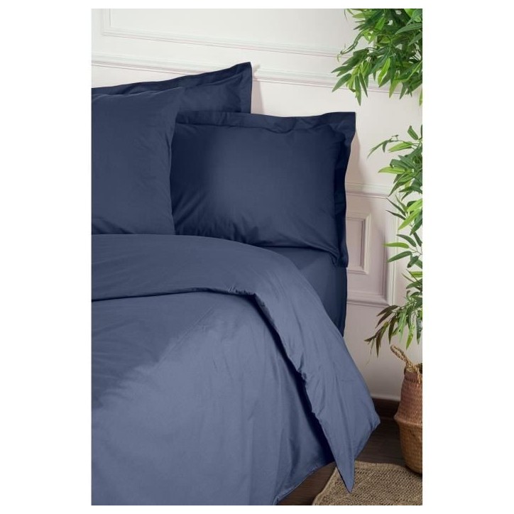 Parure de lit - 1 housse de couette 220 x 240 cm + 2 taies d'oreiller 60 x 60 cm - 100% coton renforcé - Bleu