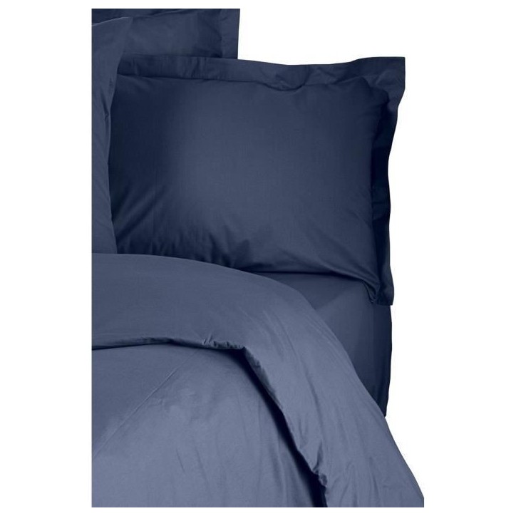 Parure de lit - 1 housse de couette 220 x 240 cm + 2 taies d'oreiller 60 x 60 cm - 100% coton renforcé - Bleu