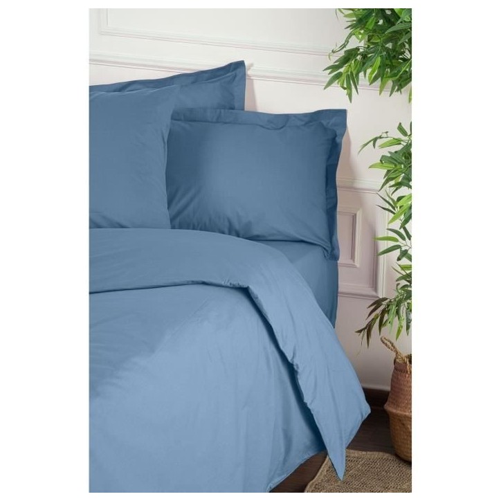 Parure de lit - 1 housse de couette 220 x 240 cm + 2 taies d'oreiller 60 x 60 cm - 100% coton renforcé - Bleu Parure de lit - 1 housse de couette 220 x 240 cm + 2 taies d'oreiller 60 x 60 cm - 100% coton renforcé - Bleu