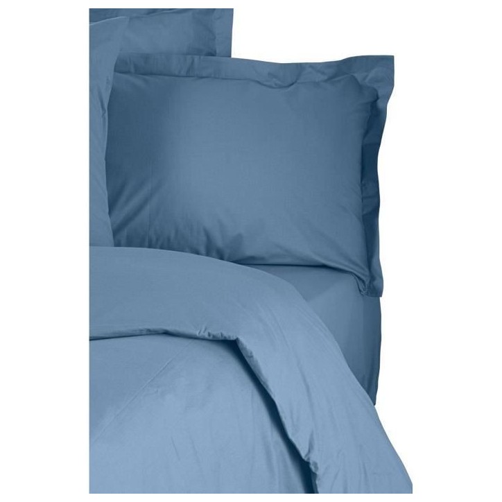 Parure de lit - 1 housse de couette 220 x 240 cm + 2 taies d'oreiller 60 x 60 cm - 100% coton renforcé - Bleu Parure de lit - 1 housse de couette 220 x 240 cm + 2 taies d'oreiller 60 x 60 cm - 100% coton renforcé - Bleu