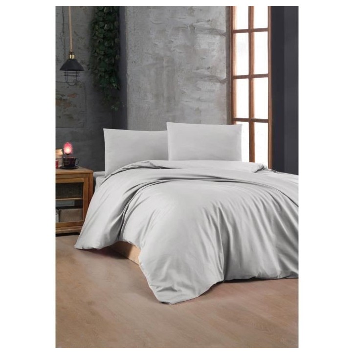 Parure de lit - 1 housse de couette 220 x 240 cm + 2 taies d'oreiller 60 x 60 cm - 100% coton renforcé - Gris Parure de lit - 1 housse de couette 220 x 240 cm + 2 taies d'oreiller 60 x 60 cm - 100% coton renforcé - Gris