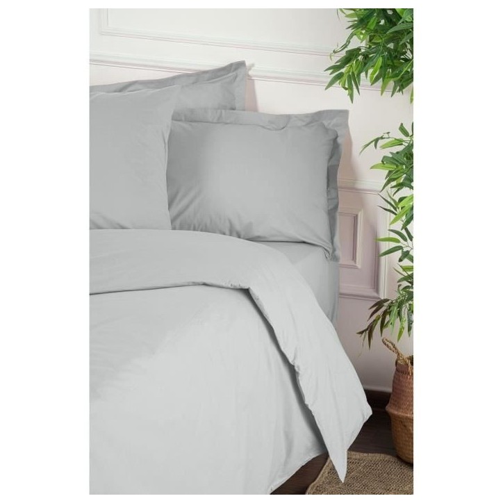Parure de lit - 1 housse de couette 220 x 240 cm + 2 taies d'oreiller 60 x 60 cm - 100% coton renforcé - Gris Parure de lit - 1 housse de couette 220 x 240 cm + 2 taies d'oreiller 60 x 60 cm - 100% coton renforcé - Gris