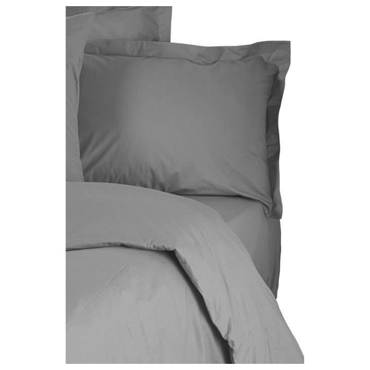 Parure de lit - 1 housse de couette 220 x 240 cm + 2 taies d'oreiller 60 x 60 cm - 100% coton renforcé - Gris
