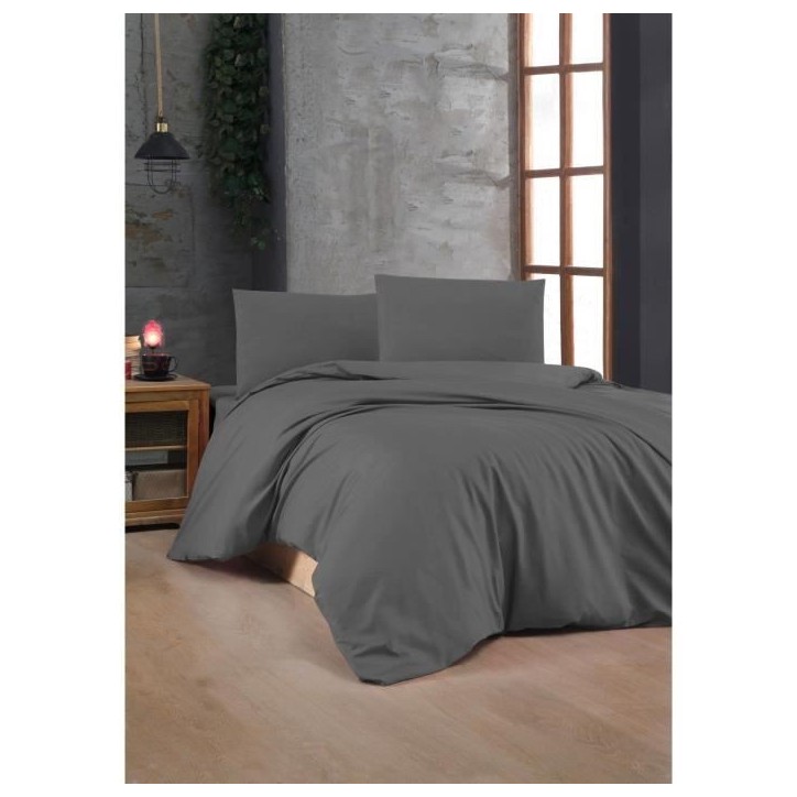 Parure de lit - 1 housse de couette 220 x 240 cm + 2 taies d'oreiller 60 x 60 cm - 100% coton renforcé - Anthracite Parure de lit - 1 housse de couette 220 x 240 cm + 2 taies d'oreiller 60 x 60 cm - 100% coton renforcé - Anthracite