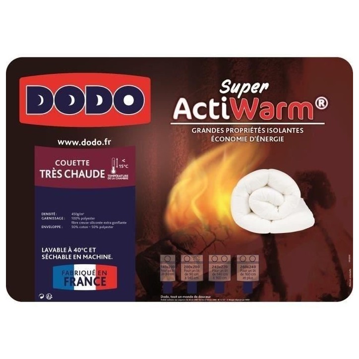 DODO Couette tres chaude 450g/m² SUPER ACTIWARM 200x200 cm blanc