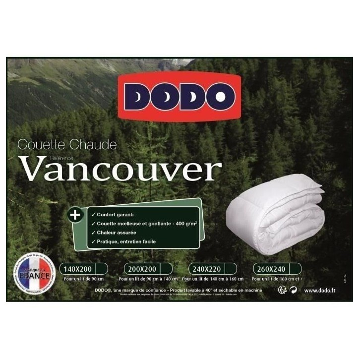 Couette chaude Vancouver - 140 x 200 cm - 400gr/m² - Blanc - DODO