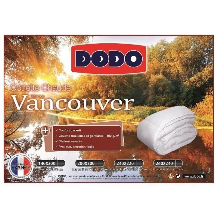 Couette chaude Vancouver - 240 x 260 cm - 400gr/m² - Blanc - DODO Couette chaude Vancouver - 240 x 260 cm - 400gr/m² - Blanc - DODO