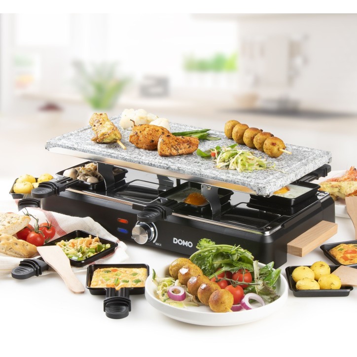 Appareil a raclette - DOMO - DO9262G - 8 personnes - Pierre a cuire - Gril - 1400 W