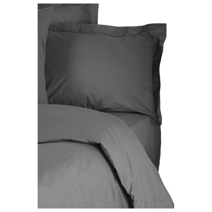 Parure de lit - 1 housse de couette 220 x 240 cm + 2 taies d'oreiller 60 x 60 cm - 100% coton renforcé - Anthracite Parure de lit - 1 housse de couette 220 x 240 cm + 2 taies d'oreiller 60 x 60 cm - 100% coton renforcé - Anthracite