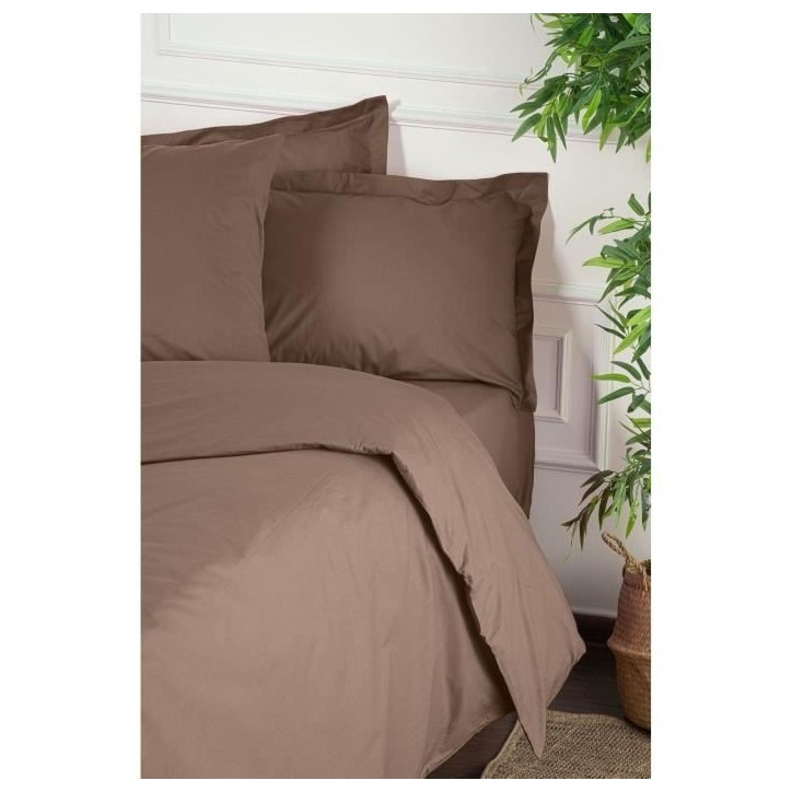 Parure de lit - 1 housse de couette 220 x 240 cm + 2 taies d'oreiller 60 x 60 cm - 100% coton renforcé - Brun Parure de lit - 1 housse de couette 220 x 240 cm + 2 taies d'oreiller 60 x 60 cm - 100% coton renforcé - Brun
