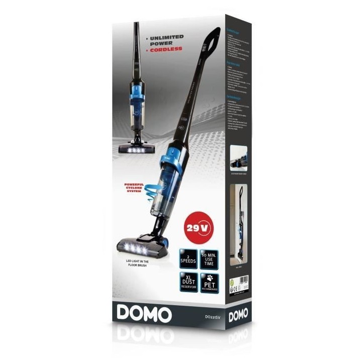 DOMO DO221SV - Aspirateur balai - Mode de nettoyage : Sec - Capacité du collecteur : 1 litre - Sur batterie - 29V