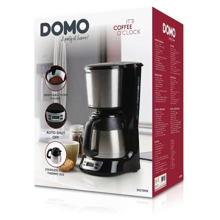 Cafetiere filtre - DOMO - DO709K - 1000 W - 1 L - 8 tasses - Ecran LCD - Minuteur 24 h - Acier inoxydable Cafetiere filtre - DOMO - DO709K - 1000 W - 1 L - 8 tasses - Ecran LCD - Minuteur 24 h - Acier inoxydable