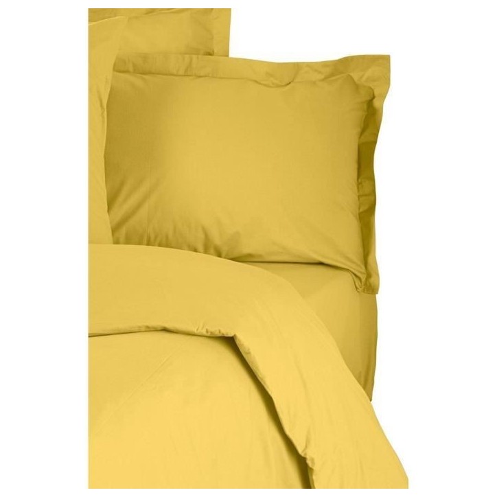Parure de lit - 1 housse de couette 220 x 240 cm + 2 taies d'oreiller 60 x 60 cm - 100% coton renforcé - Jaune