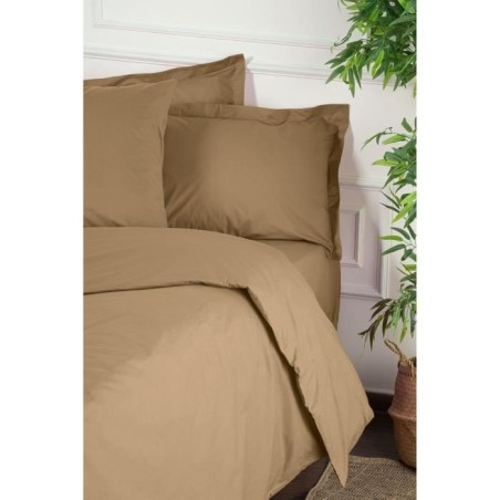 Parure de lit - 1 housse de couette 220 x 240 cm + 2 taies d'oreiller 60 x 60 cm - 100% coton renforcé - Marron