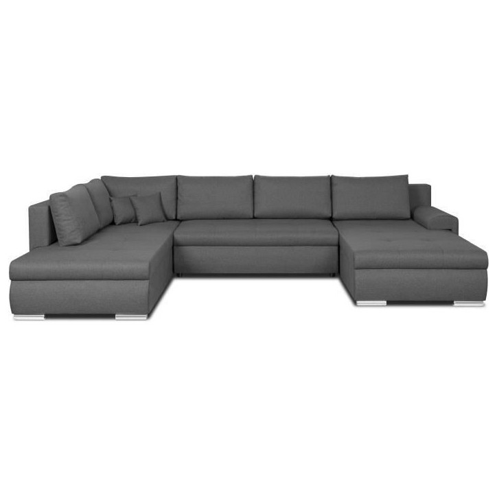 Canapé d'angle panoramique convertible - 7 places - INDIAN - Tissu 100% polyester - Gris - L360 x P228 cm