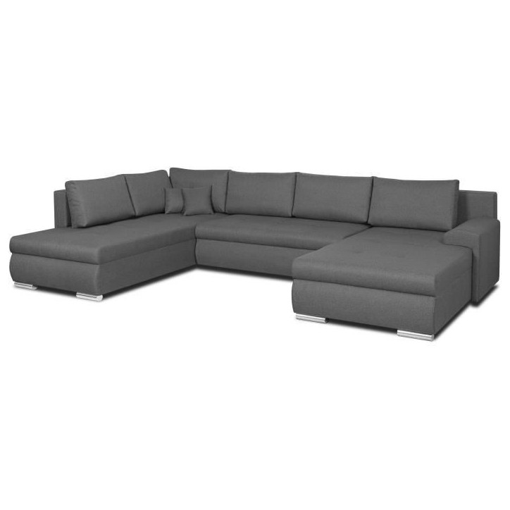 Canapé d'angle panoramique convertible - 7 places - INDIAN - Tissu 100% polyester - Gris - L360 x P228 cm