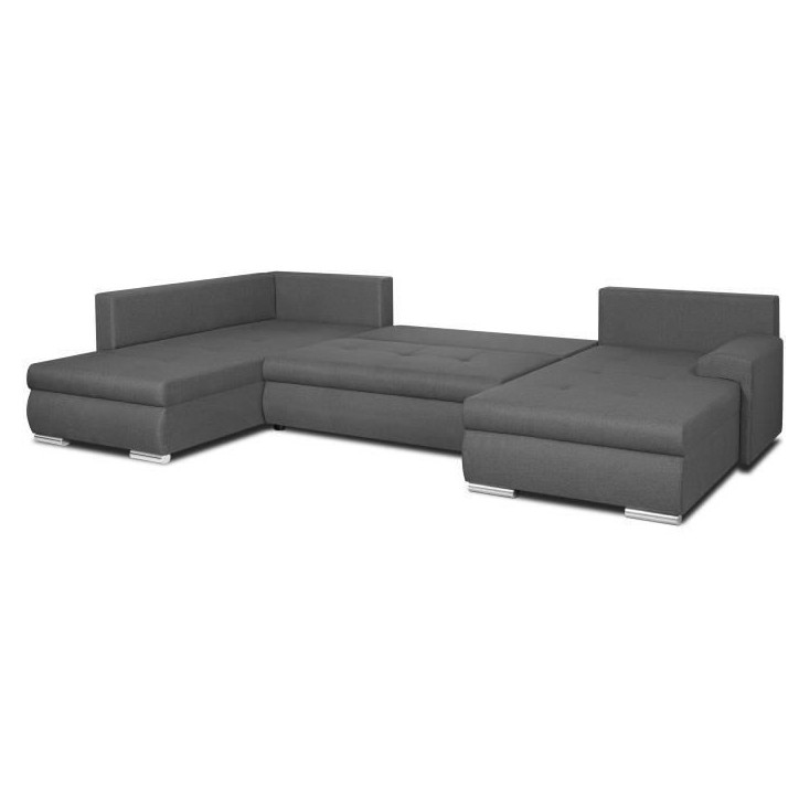Canapé d'angle panoramique convertible - 7 places - INDIAN - Tissu 100% polyester - Gris - L360 x P228 cm