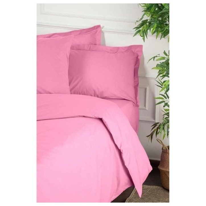 Parure de lit - 1 housse de couette 220 x 240 cm + 2 taies d'oreiller 60 x 60 cm - 100% coton renforcé - Rose Parure de lit - 1 housse de couette 220 x 240 cm + 2 taies d'oreiller 60 x 60 cm - 100% coton renforcé - Rose